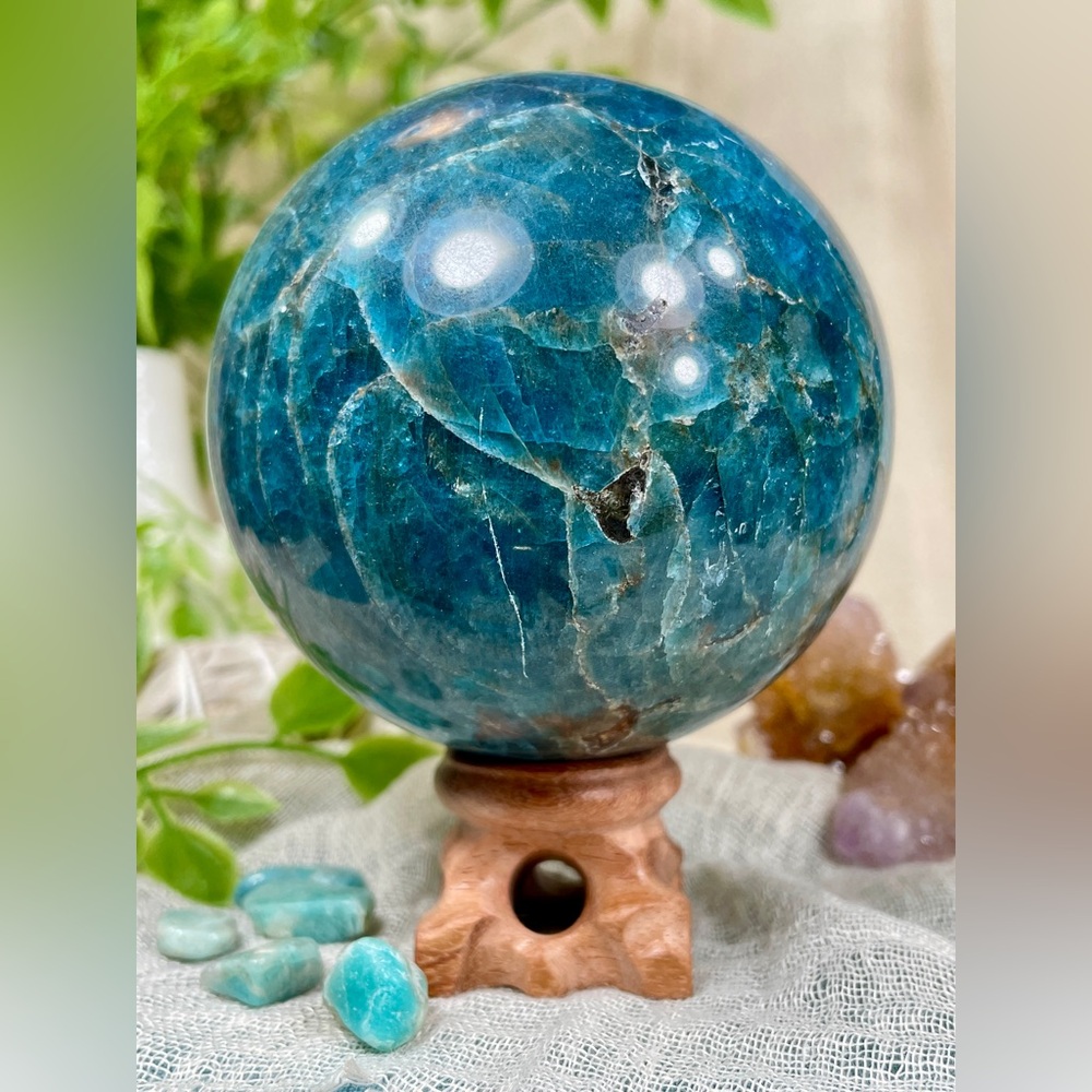 1470 Large Blue Apatite Crystal Sphere